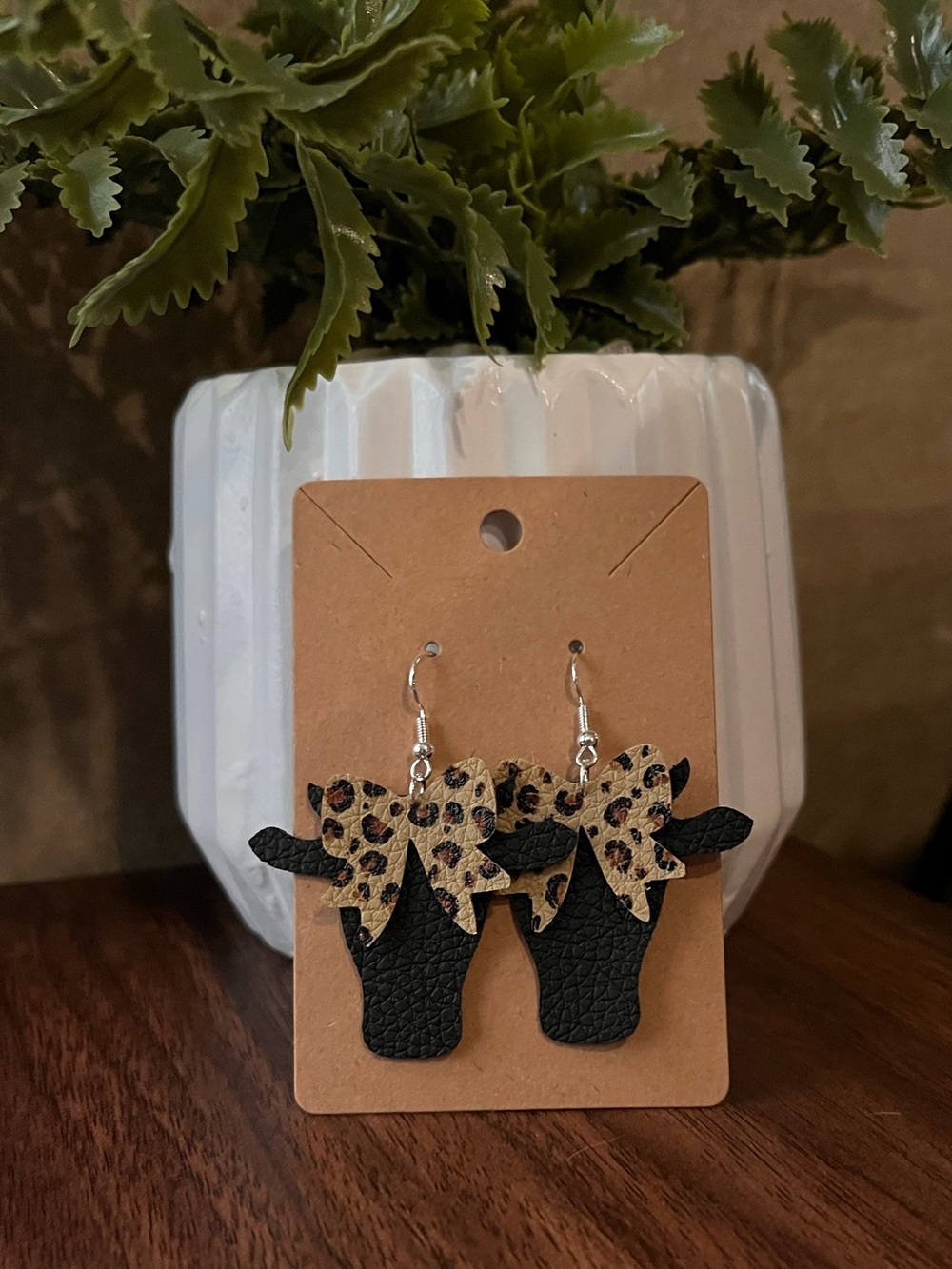 Handmade Leather Cheetah Print Cow Earring